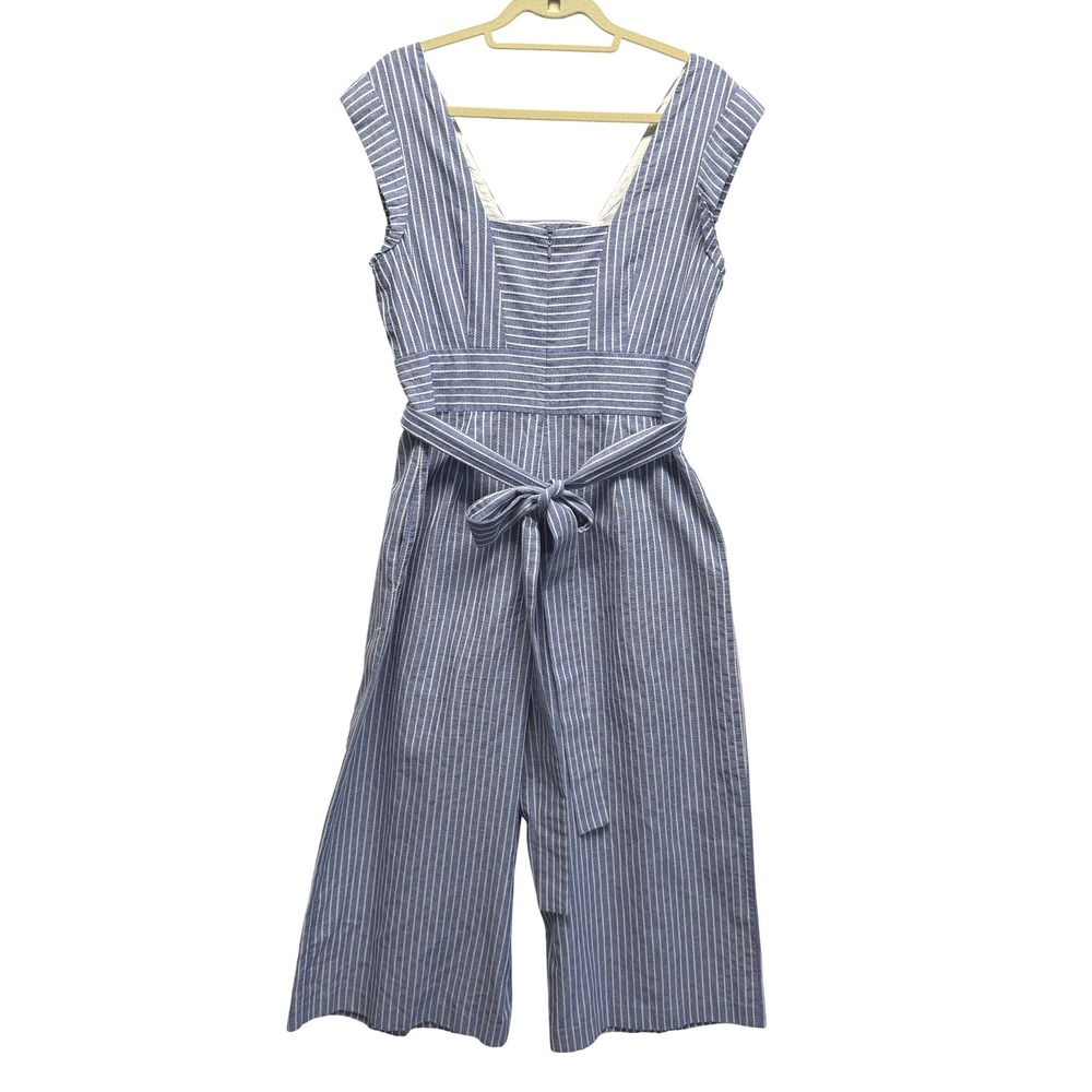 1901 Anthro Wide Leg Jumpsuit V-Neck Ruffle Shoulder Tie Waist Summer 12 Cruise - Picture 7 of 11